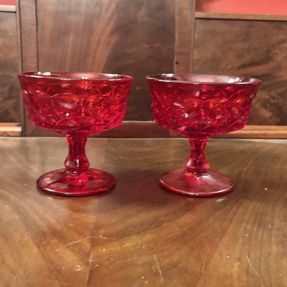 Noritake Ruby Red Perspective Dessert‎ Sherbet Glasses Set of 2 Vintage